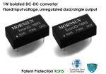 Dual Output Unregulated DC DC Converter High efficiency Low ripple 1.5kVDC 1W