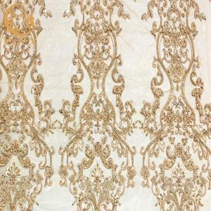 Quality Polyester Gold Beaded Embroidery Lace Fabric For Home Textile wholesale