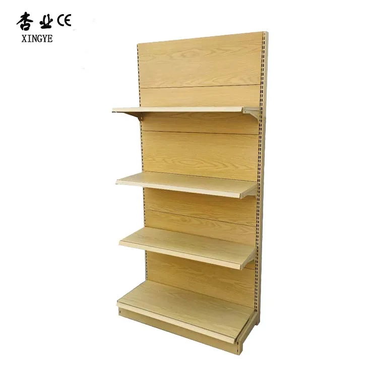 Single Side Wood Gondola Shelving Metal Wood Grain Supermarket Shelf