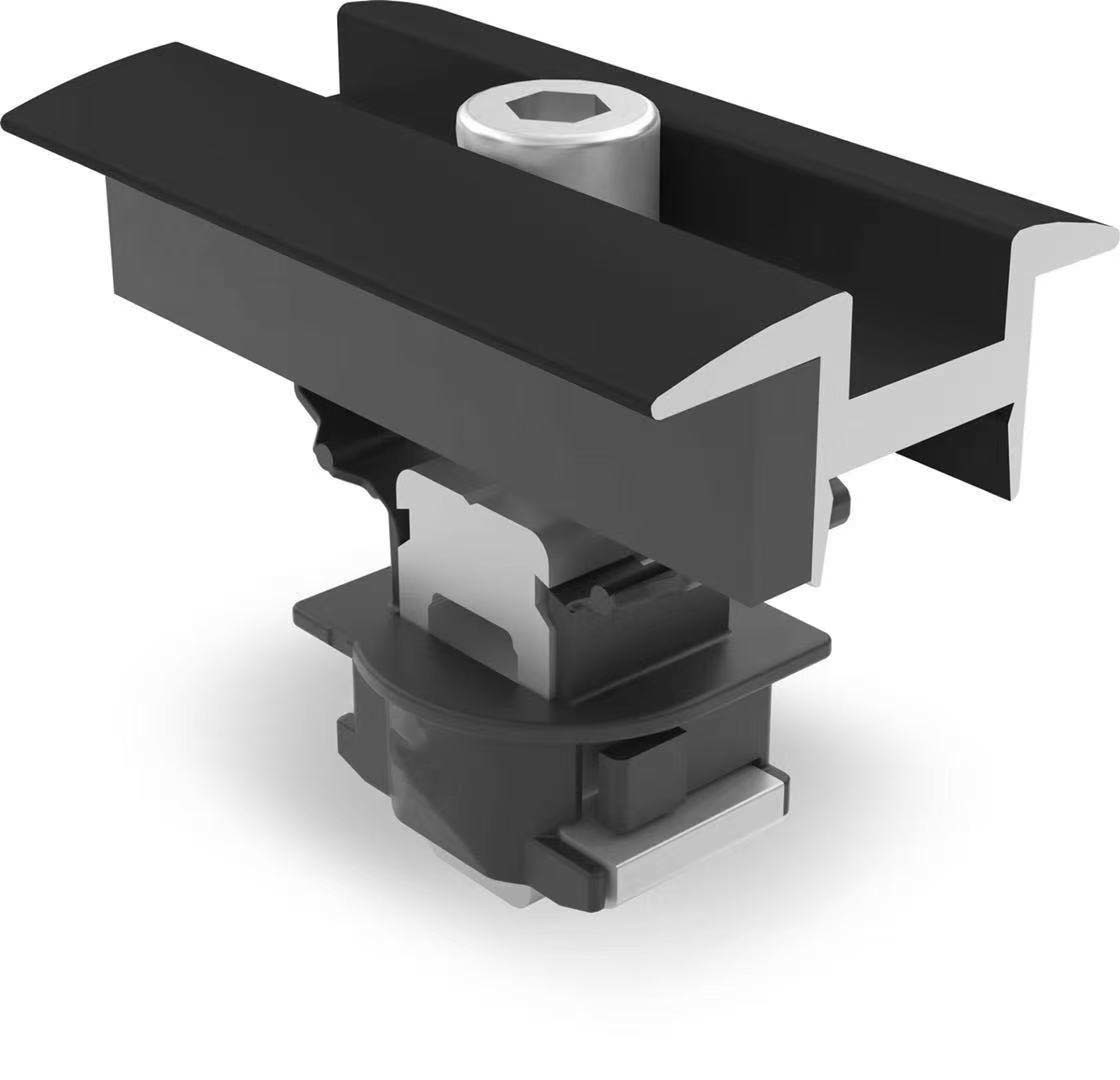 Apartment Aluminium Solar Panel Rail Clamps With Spring Nut And Grounding Clip