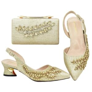 Quality Supoo Good quality gold Italian ladies shoes matching bags african wedding low heel shoes wholesale