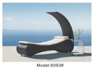 Quality Plastic beach poolside lounge chair rattan wicker chaise lounge chairs canopy bed outdoor with cushion---6093 wholesale