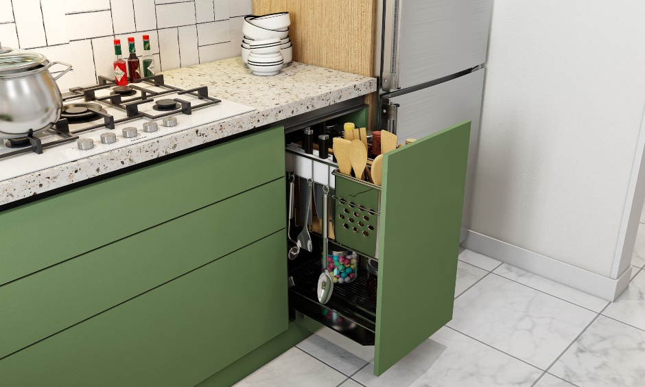 Custom U Shape Kitchen Cabinet Green Color L Shape Base Cabinets Set With Marble Stone Top