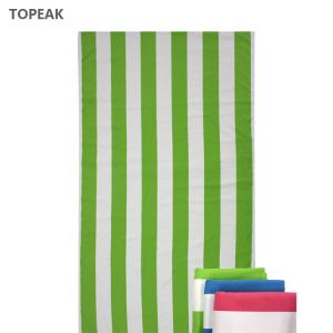 Quality Luxury Green And White Striped Beach Towel Large Microfiber 256g wholesale