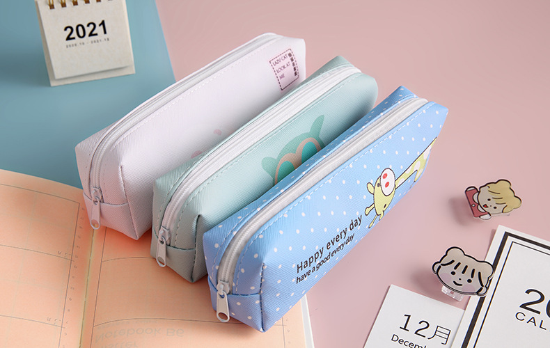 Canvas Pencil Case with PVC Lining Material and Cartoon Printing Zipper Pencil Pouch Bag
