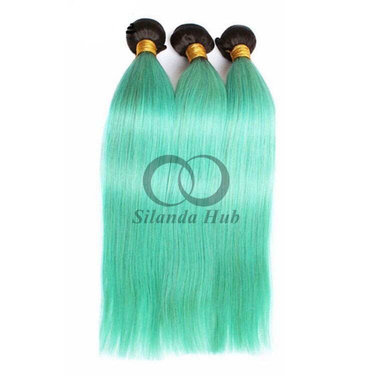 #T1B/Green Straight Remy Human Hair Bundles Sew In Weave Bundles Brazilian Bundle Deals
