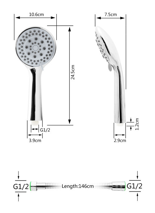 5 Functional Modes Rainfall Shower Head With Handheld Shower Hose Length 146cm
