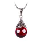 Antique Jewelry 925 Silver Garnet and Marcasite Pendant Necklace 18 Inches