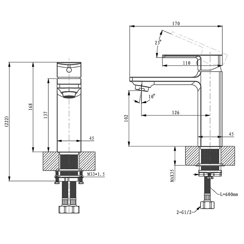 Polished Basin Mixer Tap Square Toilet Hot And Cold Water Brass Faucet