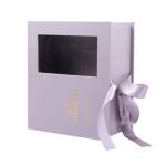 Luxury Rose Flower Gift Hinged Cardboard Box Clamshell Rigid Paper Box PVC