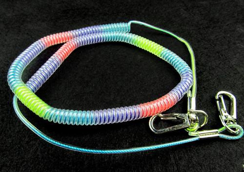 Flexible coil lanyard wire core spiral cord fishing tool item holder rainbow