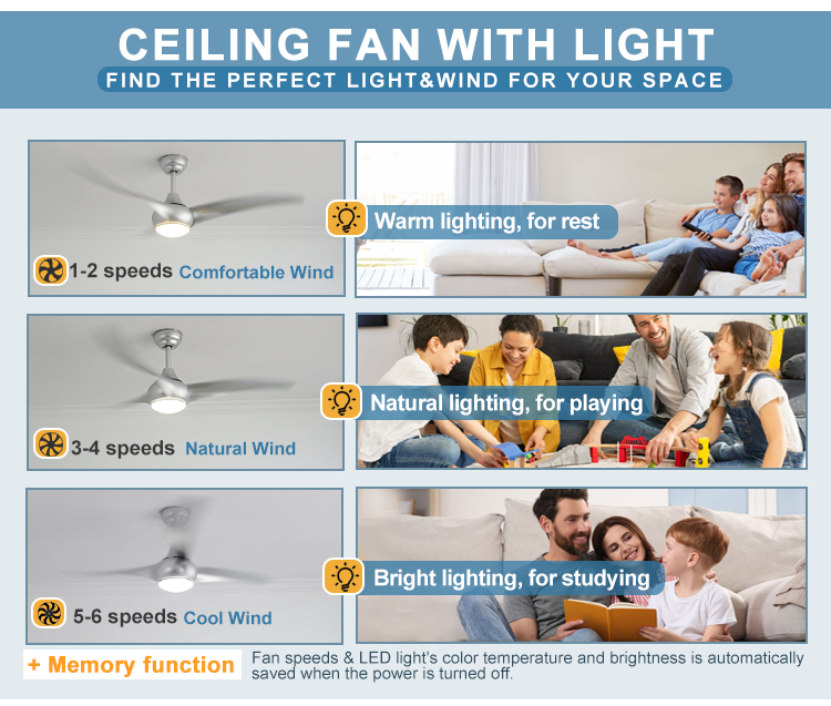 52" Mulit Colors/OEM 1stshine LED Ceiling Fan with Time Setting and Remote Control