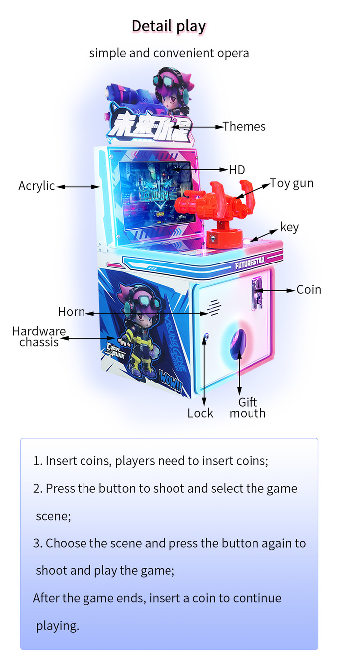 High Quality Children'S Single Player Factory Cute Little Star Bullet Coin Operated Mini Racing Gun Shooting Machine