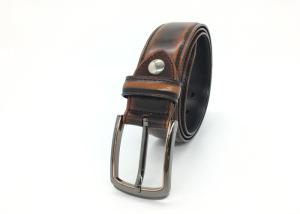 Quality Brown Color Men Genuine Leather Dress Belt , Handmade 100% Cow Leather Strap wholesale