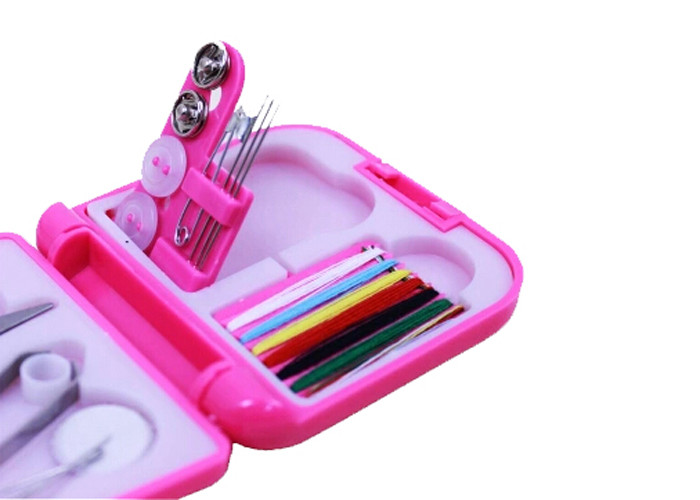 Portable Pink Blue Color Travel Sewing Kits With Folding Plastic Case