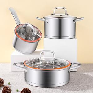 Quality High Quality 3 Pieces Induction Cooking Pot Set Straight Pot Ollas 304 Stainless Steel Cookware Set With Glass Lid wholesale