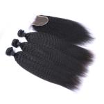 8a 10a Brazilian Yaki Kinky Straight Bundles 100% Virgin Human Hair With Closure