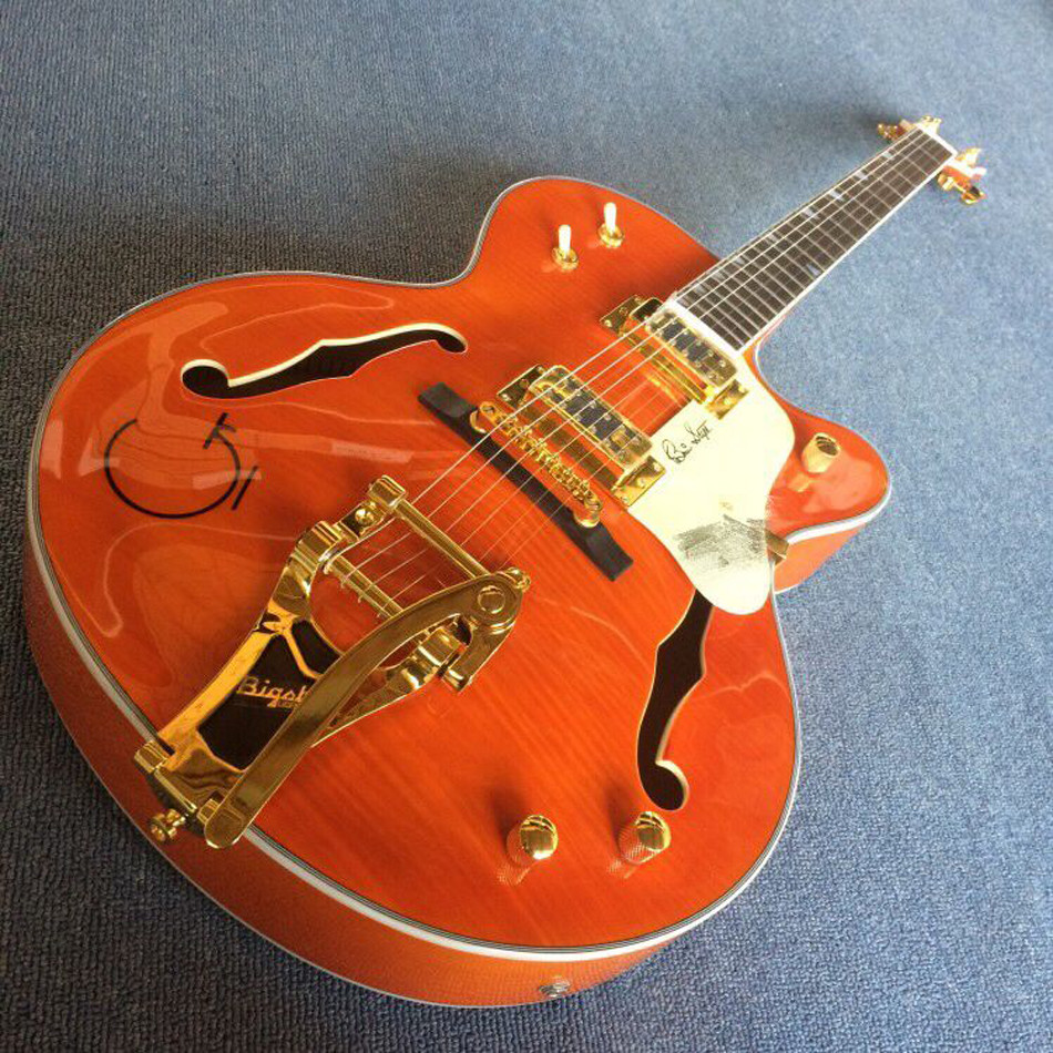 New style high-quality hollow body jazz electric guitar, Double F holes,Tremolo system ,Flame Maple top