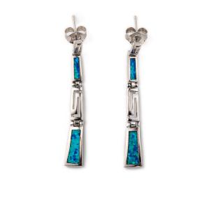 Quality With Sterling Blue Opal Dangle Earrings with Greek Key Unique vintage design Earrings For Women wholesale