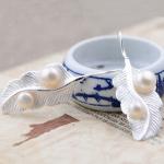 terling Silver Pearl Vintage Feather Dangle Earring (051023W)