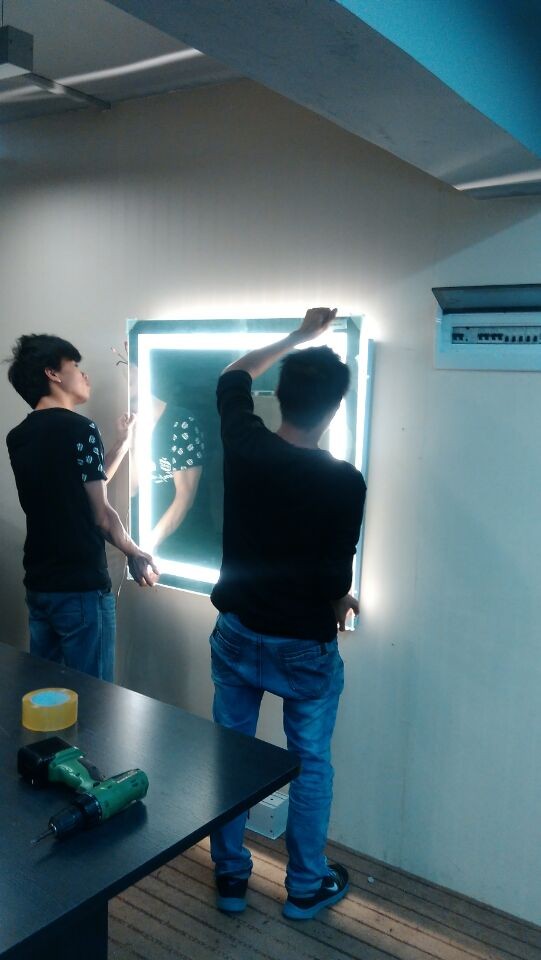 Wood Framed Bathroom Backlit Full Length Mirror With LED Concealed Light And Clock