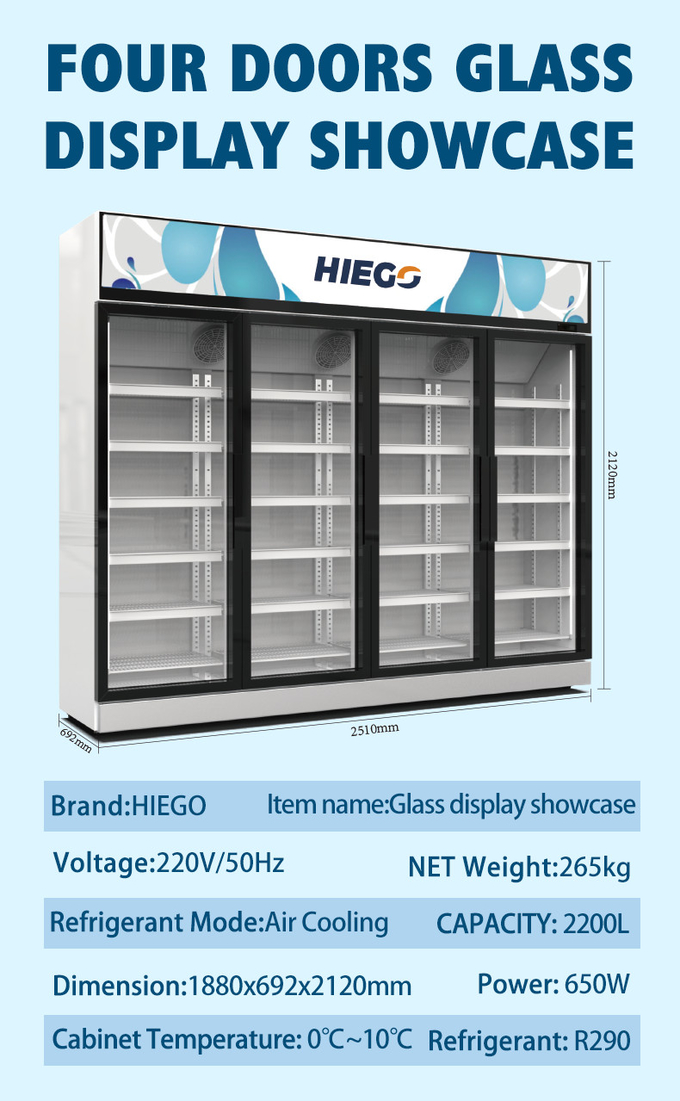 Air Cooling Upright 2 Glass Door Display Chiller 800L Digital Temperature Control