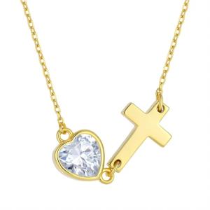 Quality YASVITTI Bezel Heart Cubic Zirconia Necklace 925 Silver Classic Cross Plain Necklace 18K Gold Plated Wholesale Factory wholesale