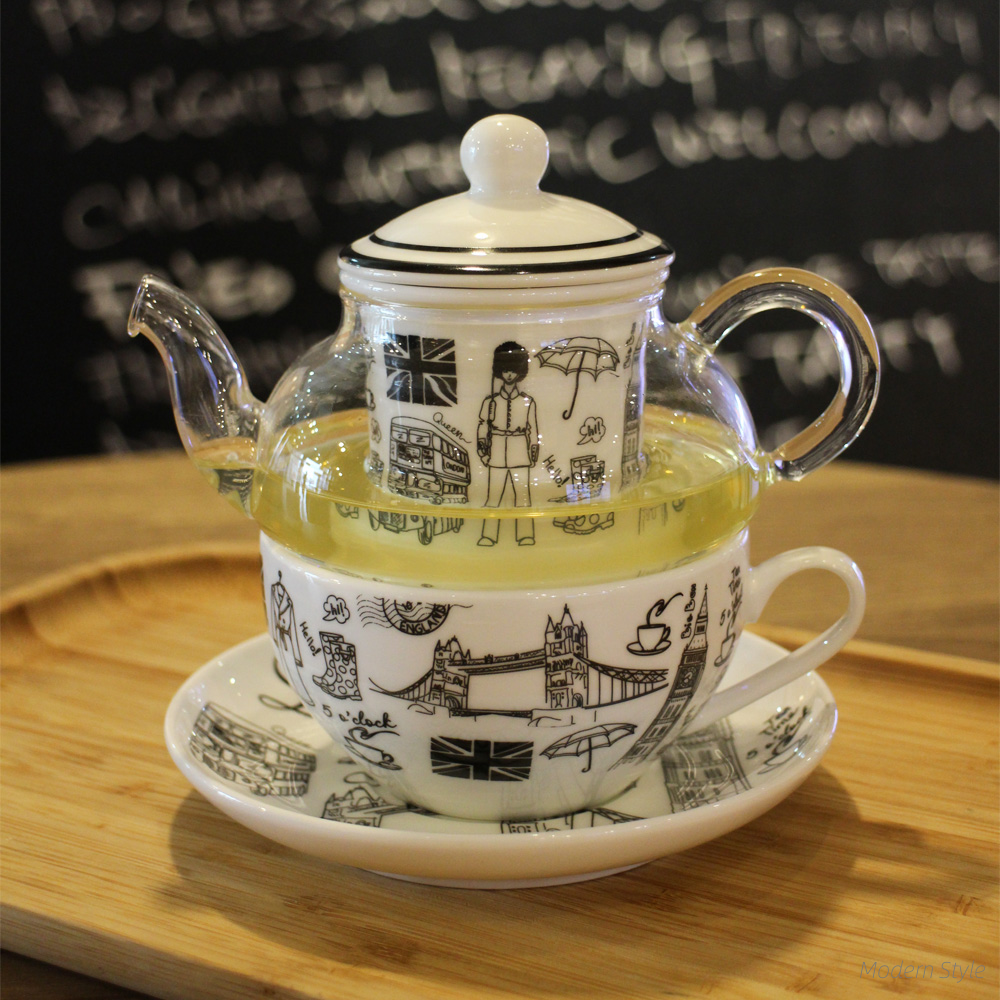 Drinkware Type Coffee Tea Sets Glass Ceramic Teapot Set With Cup Saucer Plate