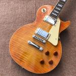 One piece of body & neck LP electric guitar Yellow tiger top adjusting the