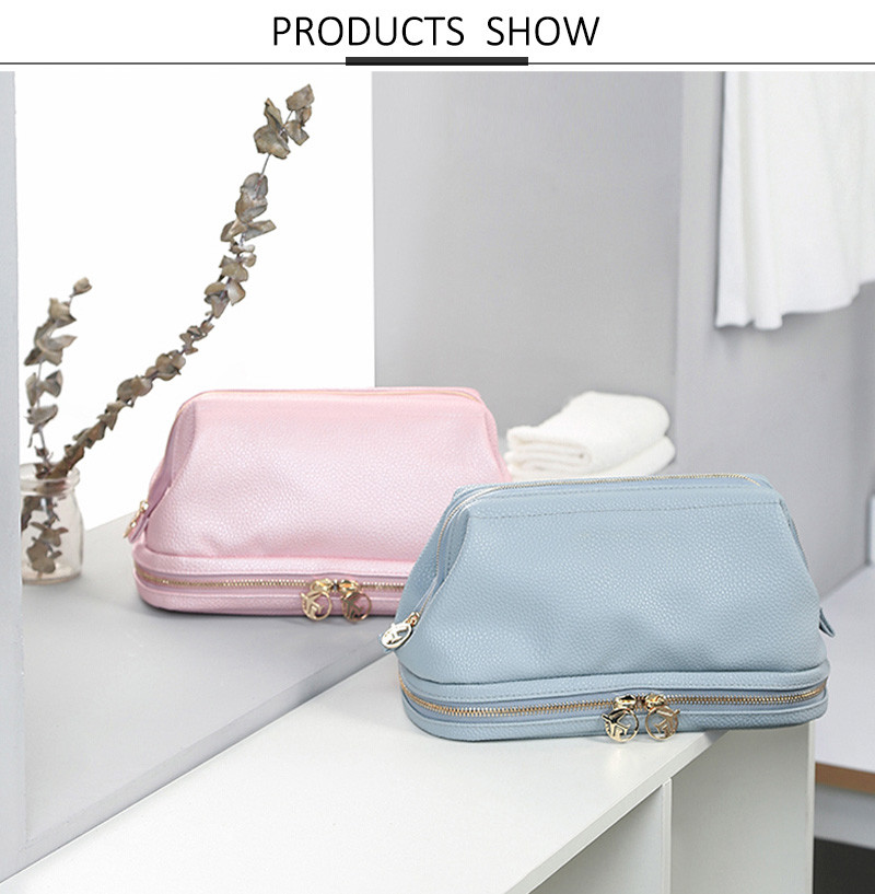 Blank Wholesale Two Zipper Luxury Cosmetic Bag High Quality Makeup Travel Bag