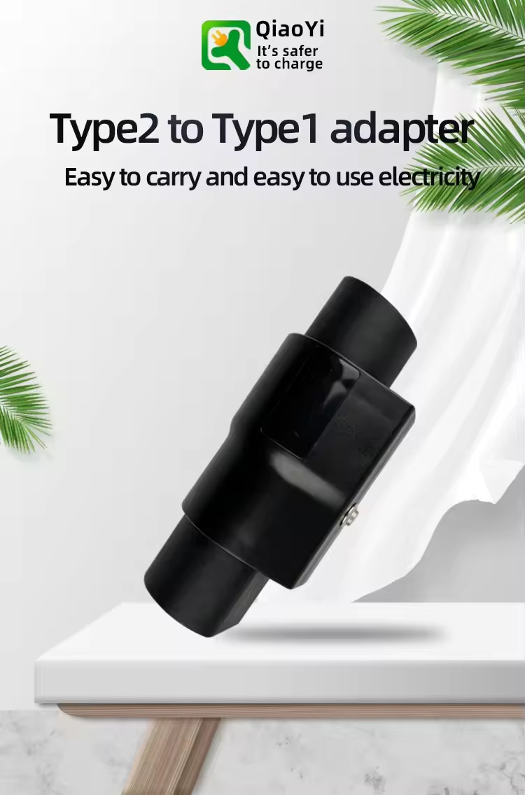 Black Electric Vehicles Type 2 to Type 1 EV Charging Adapter with 220V Input Voltage