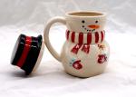 Covered Ceramic Christmas Coffee Mugs , Snowman Coffee Cups With Cap Lid / Scarf