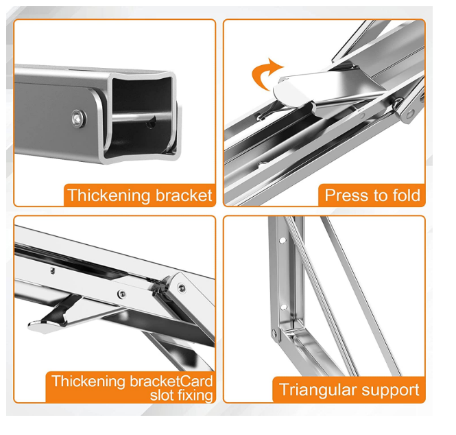 White K Shaped Stainless Bracket Folding Floating Shelf Mounting Brackets 1.5mm Thick