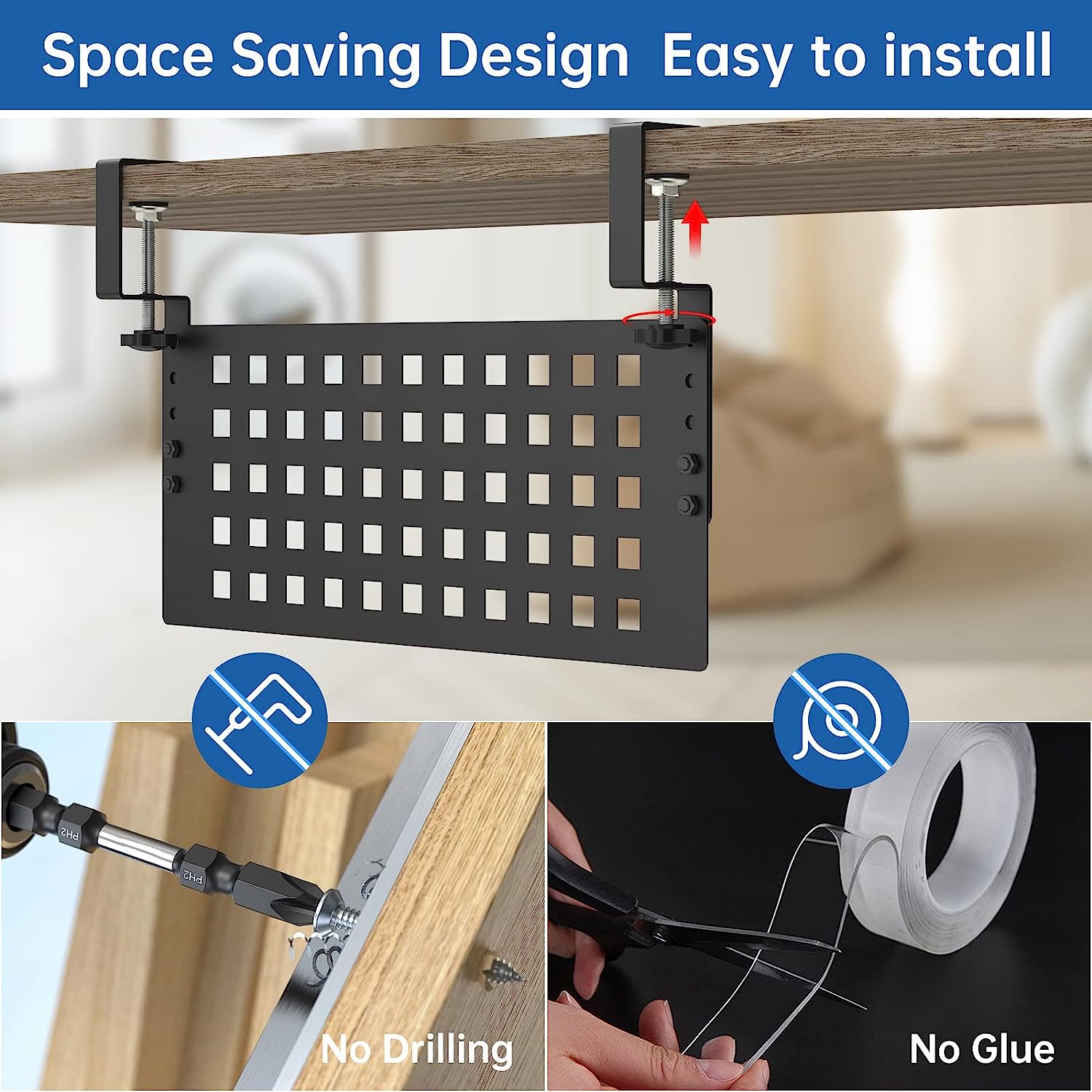 Steel Under Desk Cable Organizer Tray with High Capacity Adjustable Docking Station