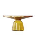 Luxury Living Room Furniture Gold Brass Black Temper Glass Top Bell Side Coffee