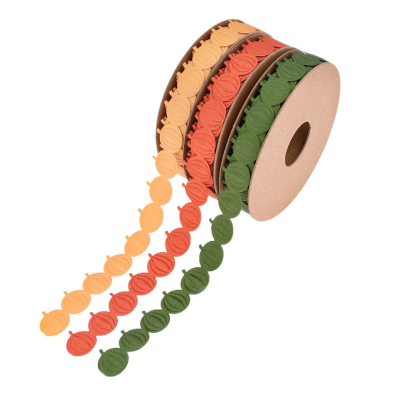 18mm*15y Ultrasonic Pumpkin Wired Ribbon For Halloween Decoration