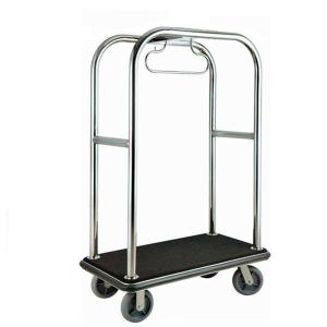 Quality Chrome Luggage Cart Hotel Display Stand With Poly Wood Deck Excellent Stability wholesale