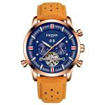 Blue Dial Automatic Mechanical Watch Soft Brown Genuine Leather