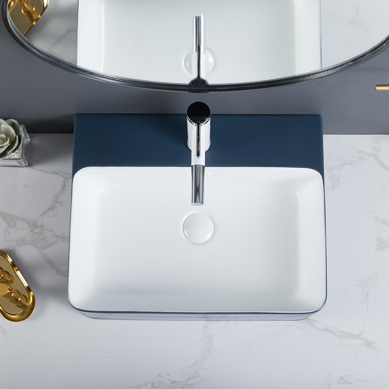 Easy Maintain Rectangular Vessel Sink With Overflow Ceramic Basin Price For Hotel