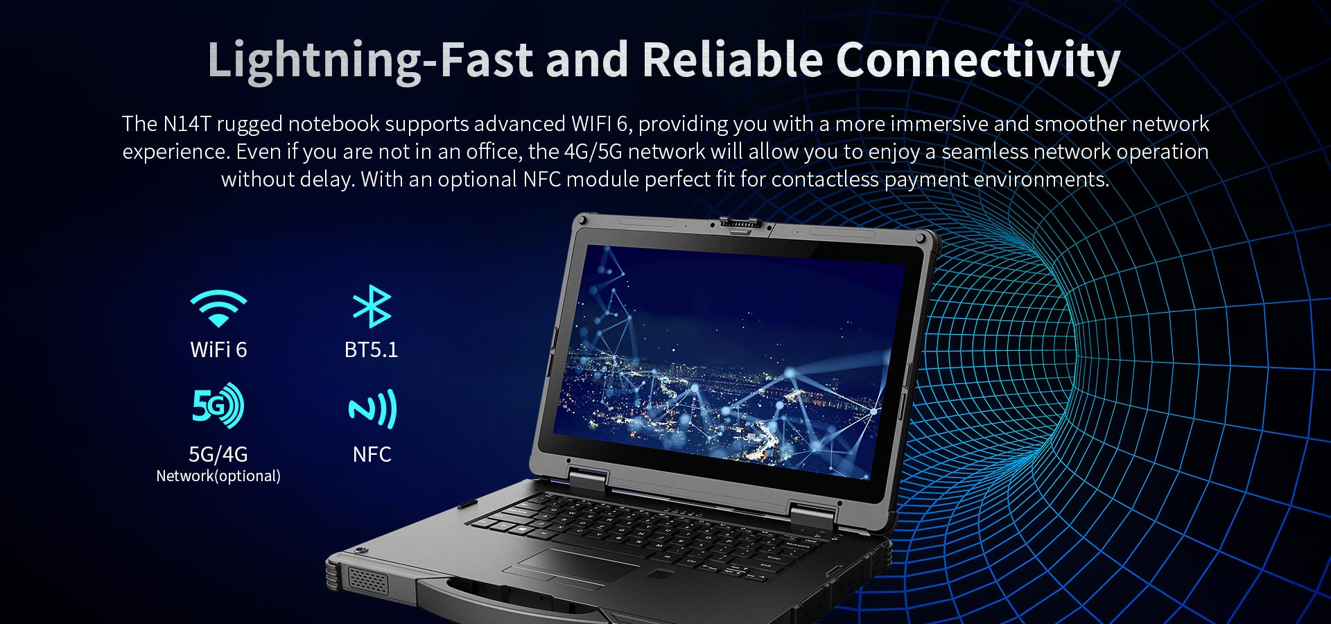 ONERugged N14T 14Inch Win11 Portable Waterproof Laptop 5G Intel Core i5/i7 Fingerprint RJ45 NFC 1000 Nits
