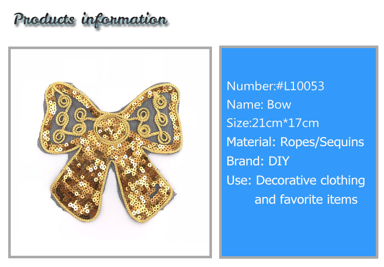 Golden Bow Rope Sequin Embroidery Patches 21*17CM Size With Merrowed Border