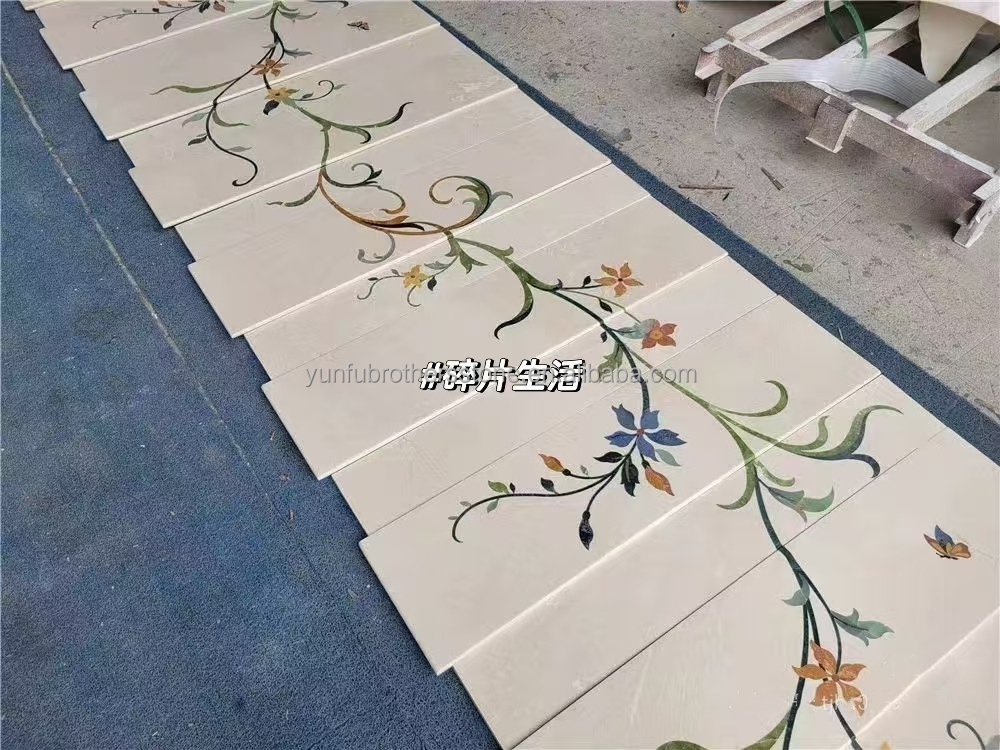 Natural Stone Staircase Essential Luxury Anti-Slip Marble Treads with Waterjet Design