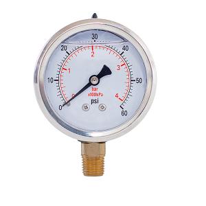 Quality 60psi Lower Mount Liquid Filled Pressure Gauges 2.5 Inch 1/4 BSPT wholesale