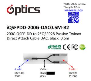 Quality 200G QSFPDD To 2x100G QSFP28 Breakout Passive Dac Cable 0.5M wholesale