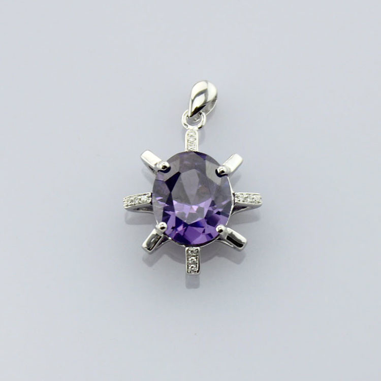 925 Sterling Silver Amethyst Cubic Zircon Pendant Jewelry (E06J)