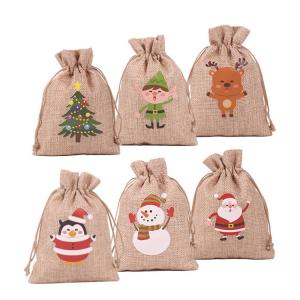 Quality Personalised Christmas Small Gift Burlap Drawstring Pouch Jute Bags wholesale