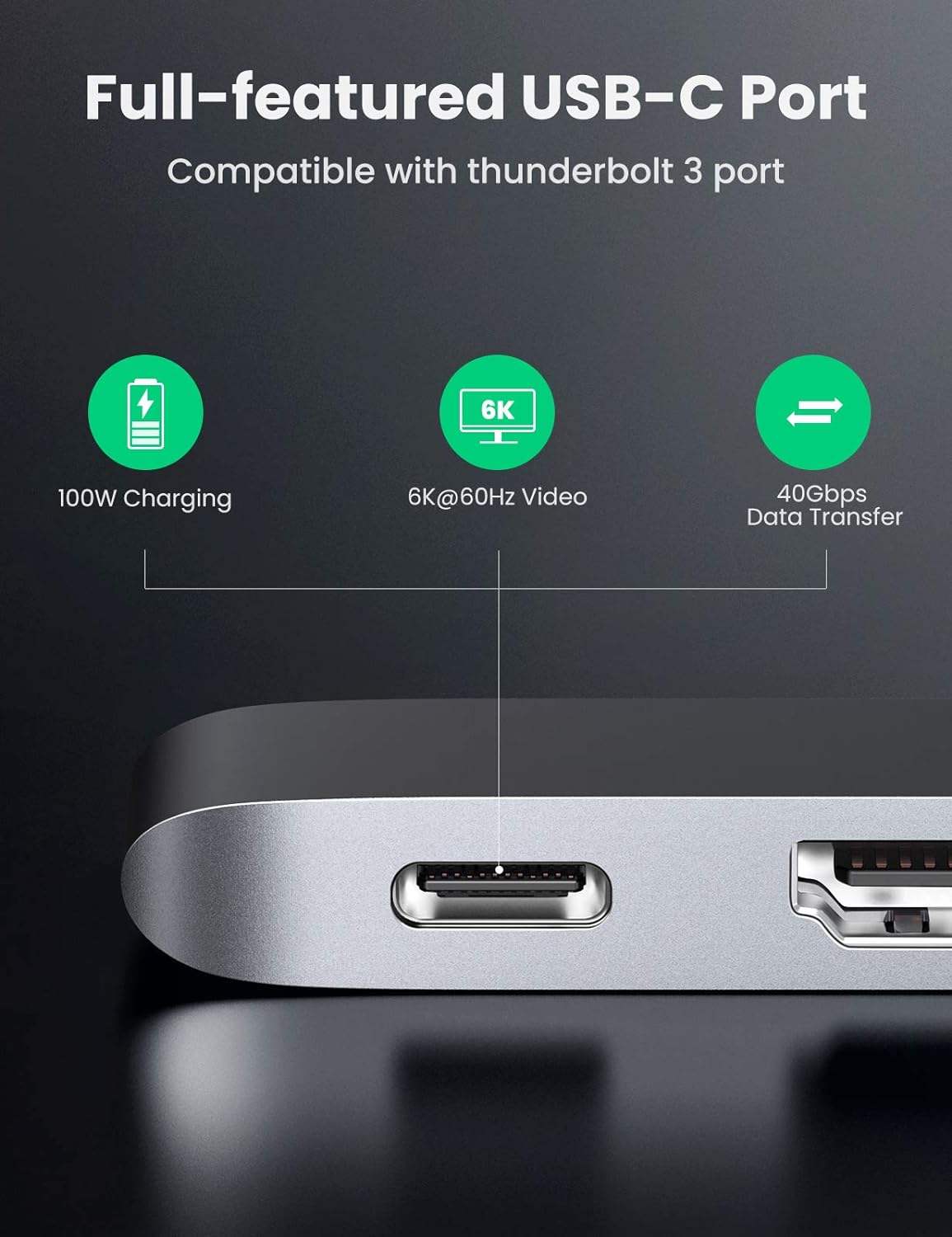 USB Type C to 4K-HDMI Thunderbolt 3 100W Power Delivery 3 USB 3.0 Port Adapter Dock Station for MacBook