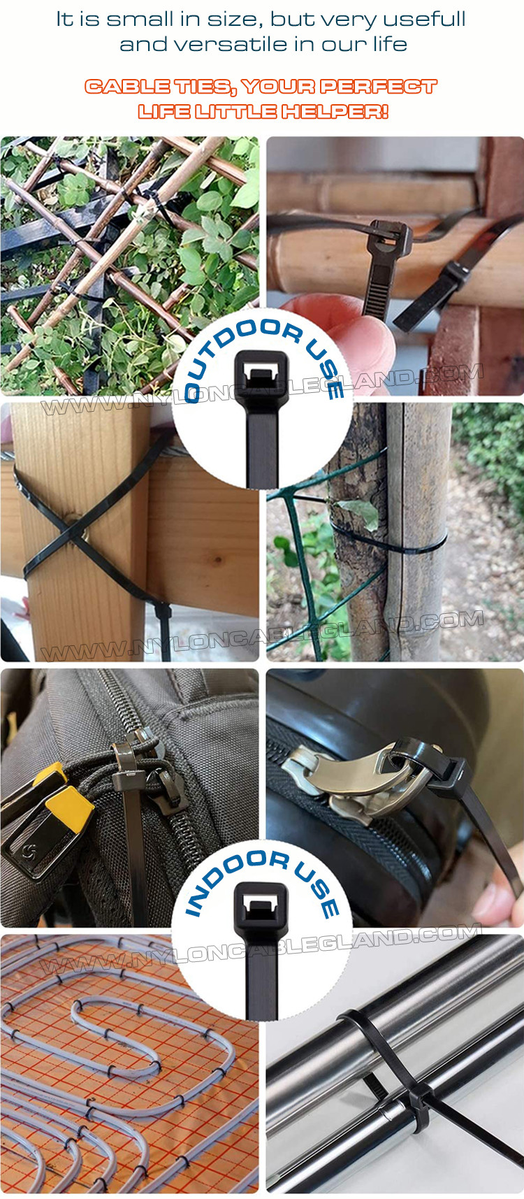 UV Resistant Black Polyamide 6.6 Cable Tie Plastic Zip Tie 200mm x 4.8 (22kgs, 50lbs) for high UV Environments