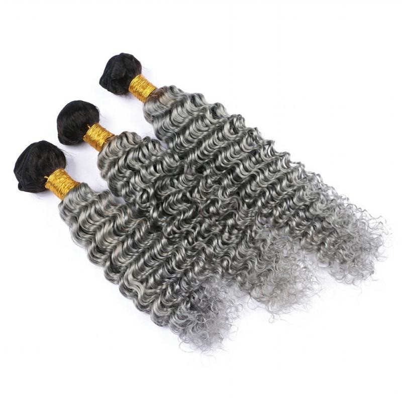 #T1B/Grey Deep Wave Remy Human Hair Bundles Sew In Weave Bundles Brazilian Bundle Deals