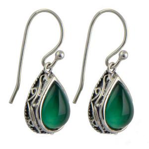 Quality Sterling Silver Pear Shape Green Agate Dangle Drop Earrings (E12282GREEN ) wholesale